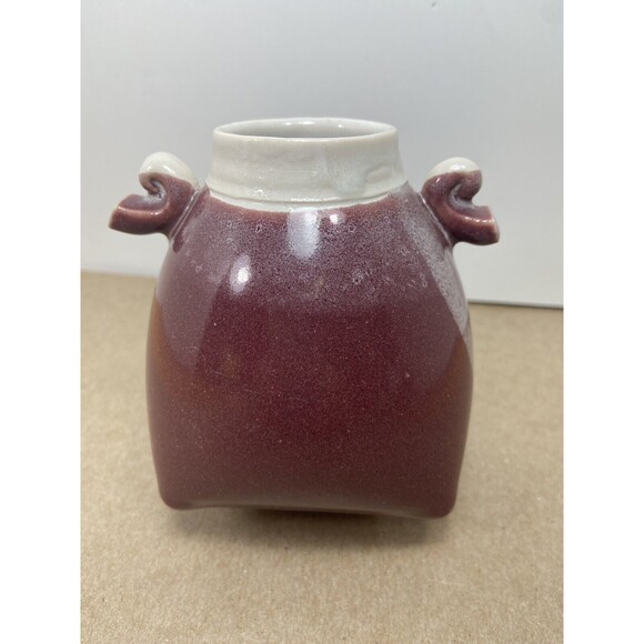 Studio Pottery Beautiful Glaze Signed By Artist Burgundy Glaze MCM Style 4.25 in - Picture 4 of 5
